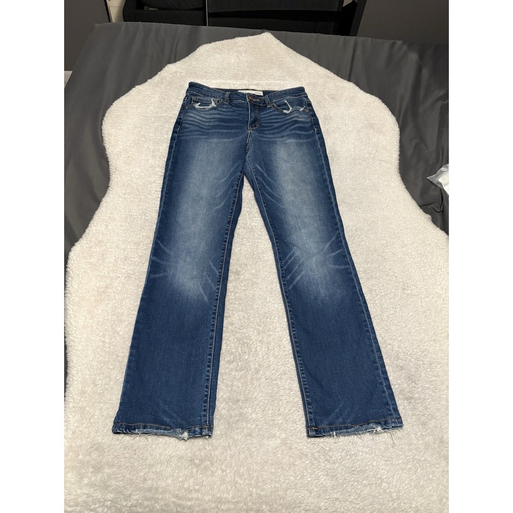 BKE Gabby Curvy Fit High Rise Straight Women's Blue Jeans Sz 25x31.5 Distressed